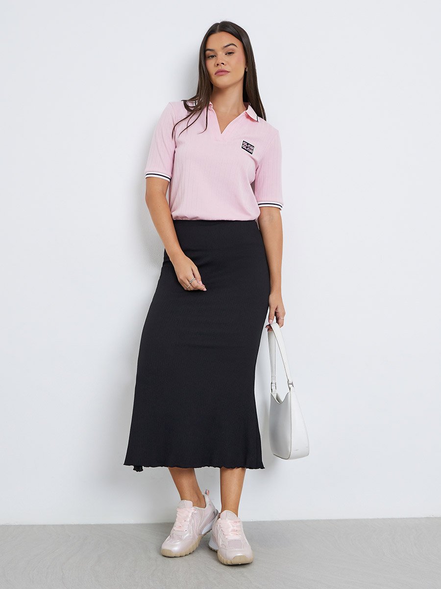 Textured Flared Midi Skirt