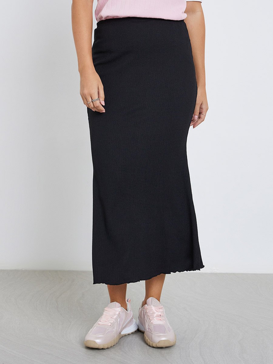 Textured Flared Midi Skirt