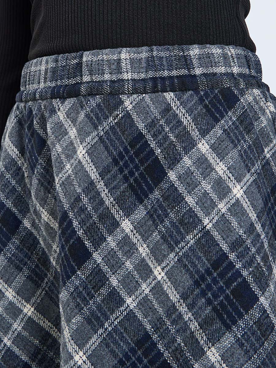 Checked Elastic Waistband A-Line Midi Skirt