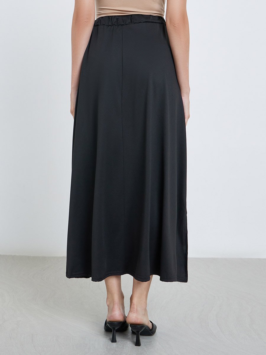 Women Solid Midi Skirt with Drawstring