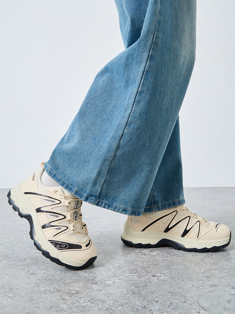 Beige Chunky Lace Up Sneakers