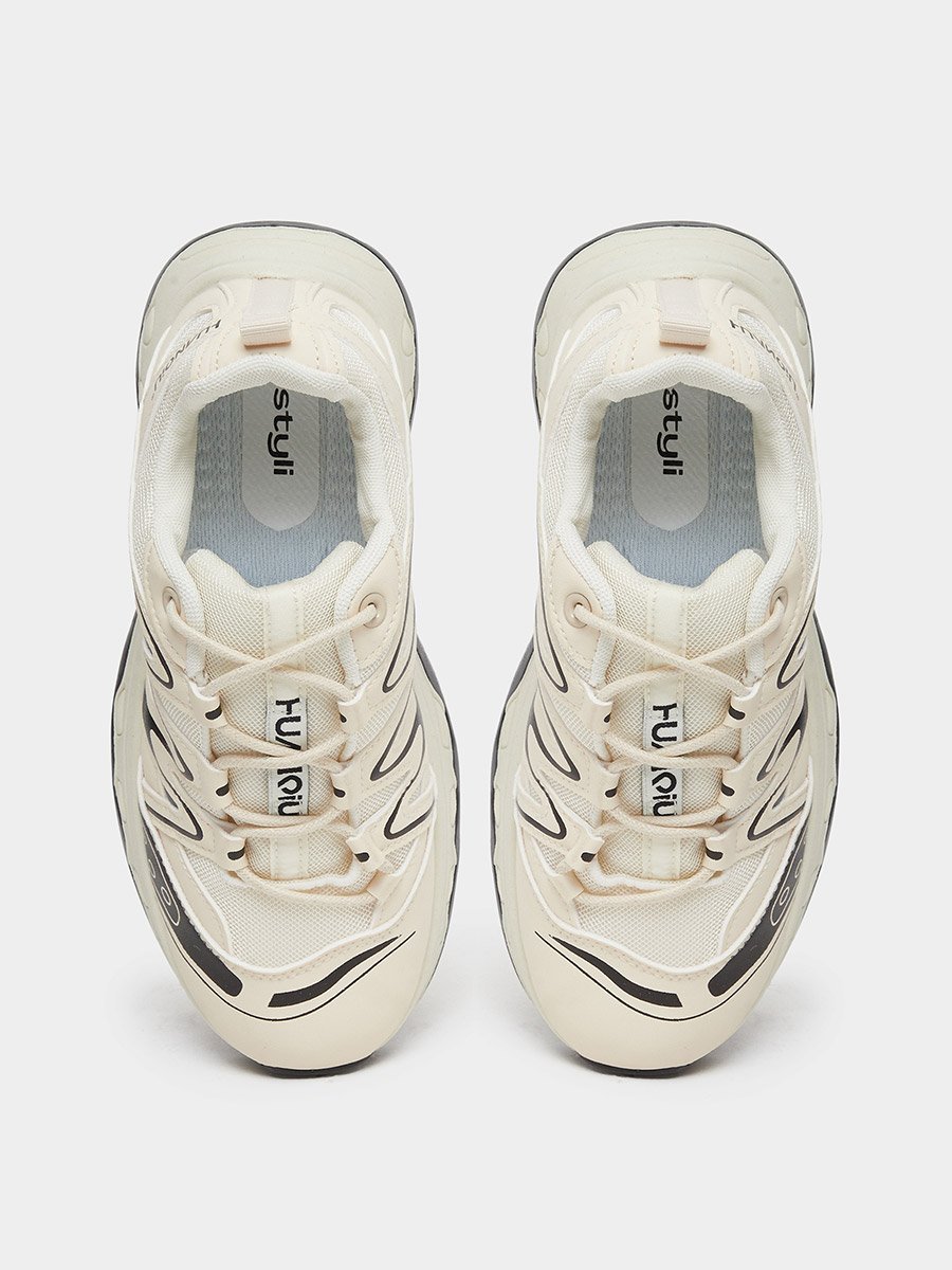 Beige Chunky Lace Up Sneakers