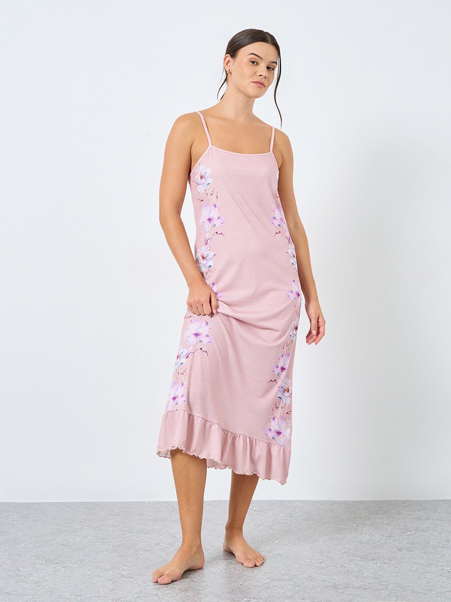Floral Print Ruffle Hem Slip Dress