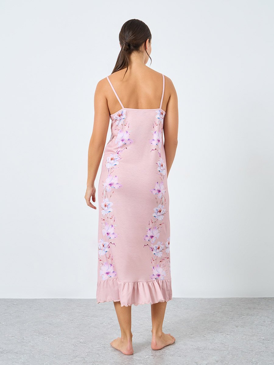 Floral Print Ruffle Hem Slip Dress