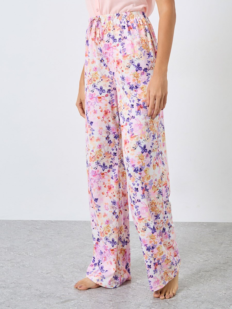 Ruffled Strappy Buttoned Top and Printed Pyjama Set