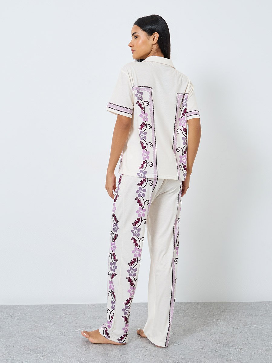 Placement Floral Print Button Through Shirt and Pyjama Set