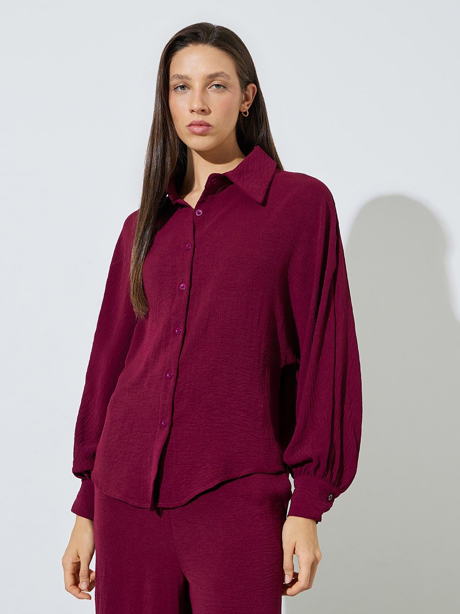Burgundy Longline Shirt and Wide Leg Co-Ords