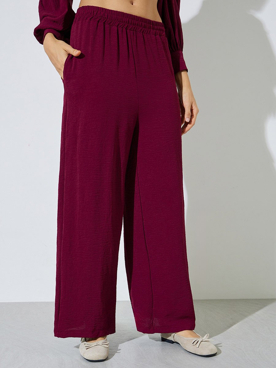 Burgundy Longline Shirt and Wide Leg Co-Ords