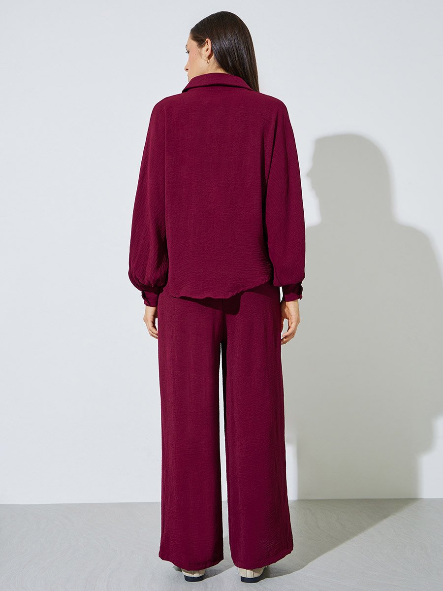 Burgundy Longline Shirt and Wide Leg Co-Ords