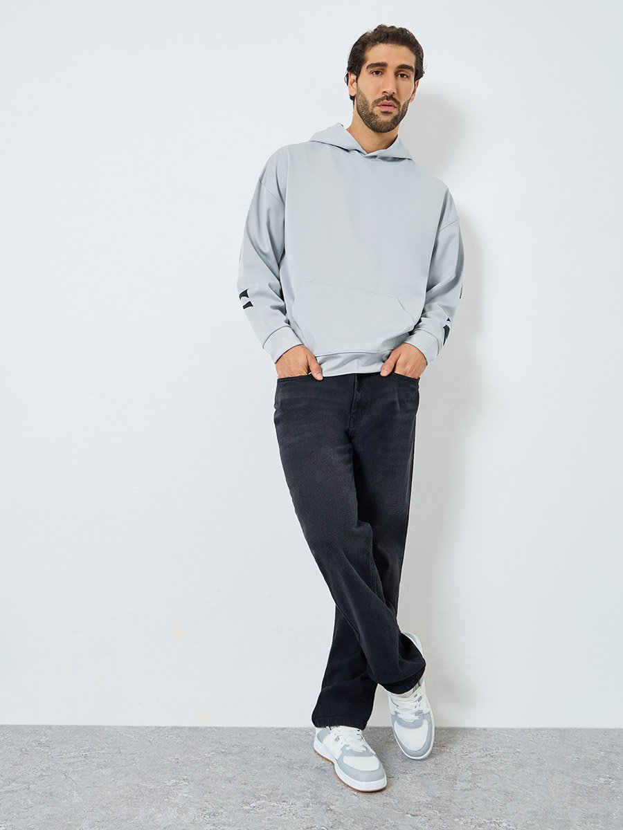 Oversized Back City Text Print Scuba Hoodie