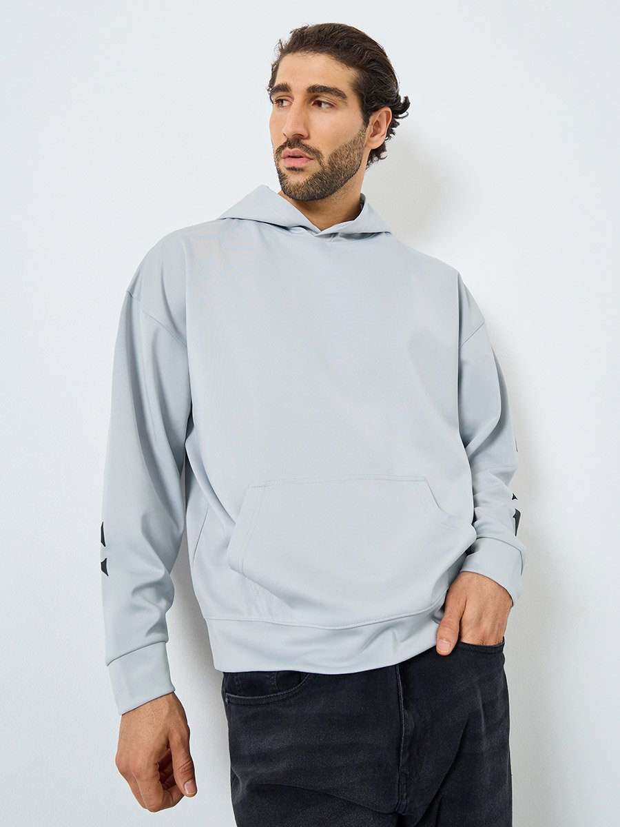 Oversized Back City Text Print Scuba Hoodie