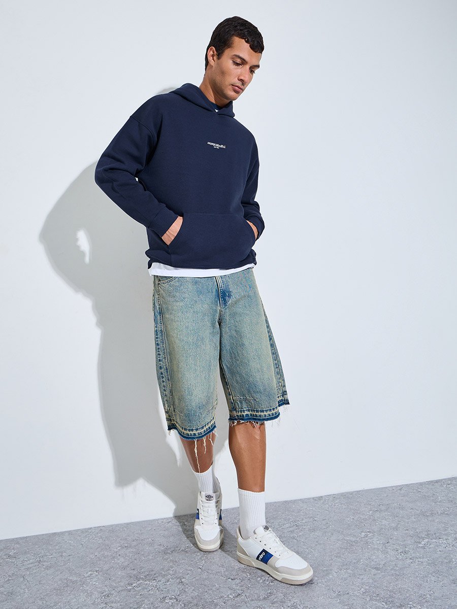 Navy Blue Graphic Print Oversized Hoodie