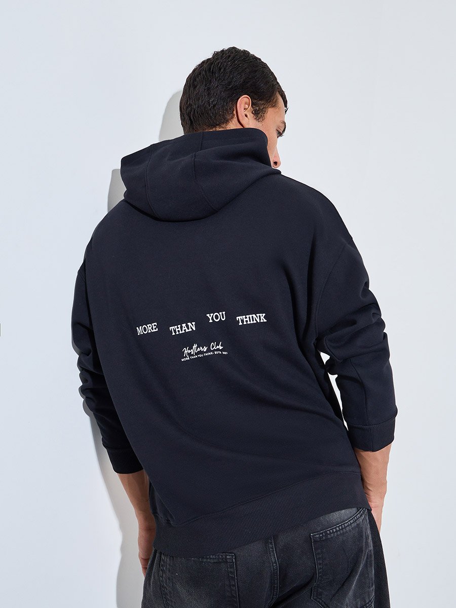 Black Graphic Print Oversized Hoodie