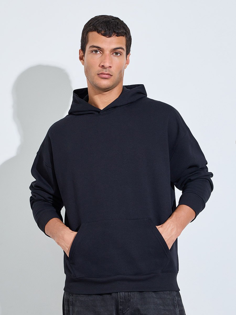 Black Graphic Print Oversized Hoodie