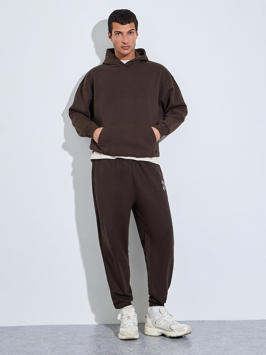 Brwon Slogan Print Oversized Hoodie