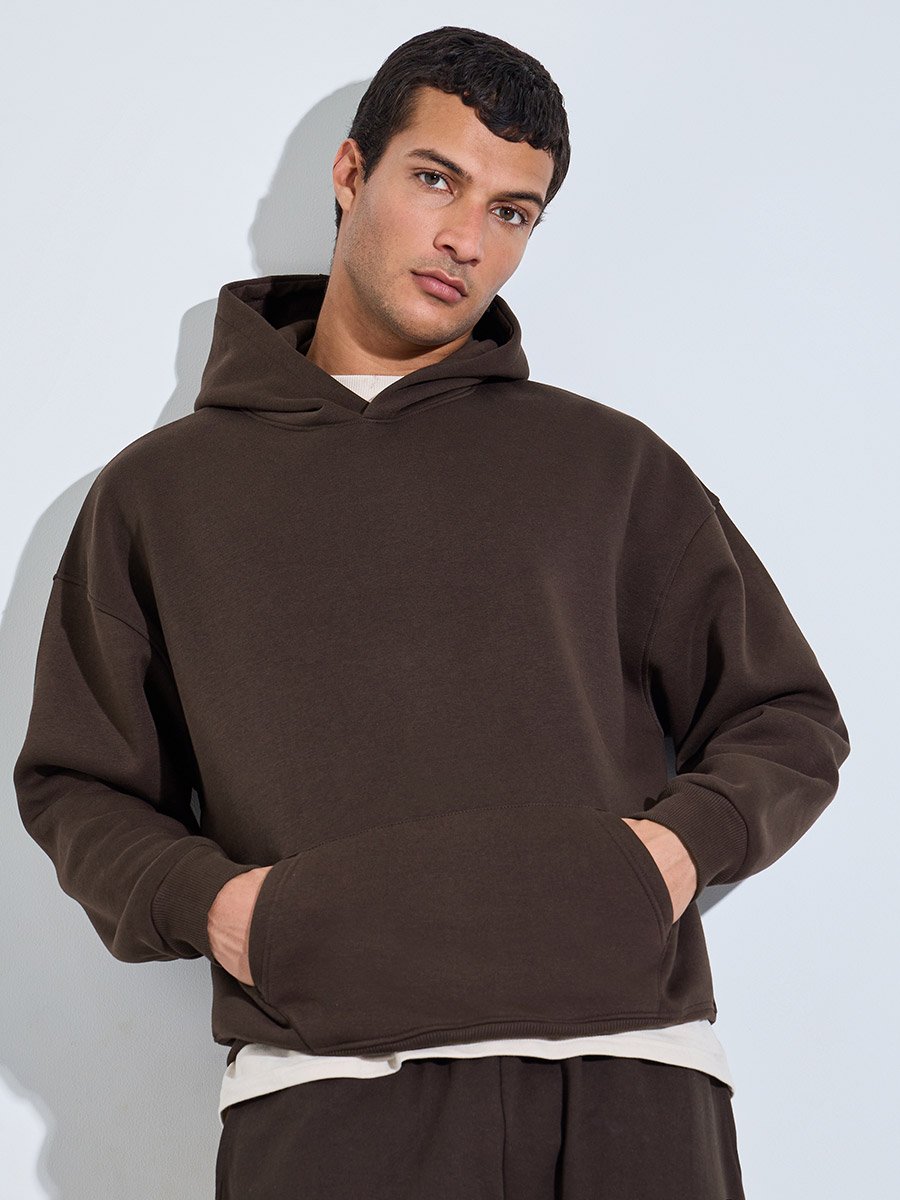 Brwon Slogan Print Oversized Hoodie