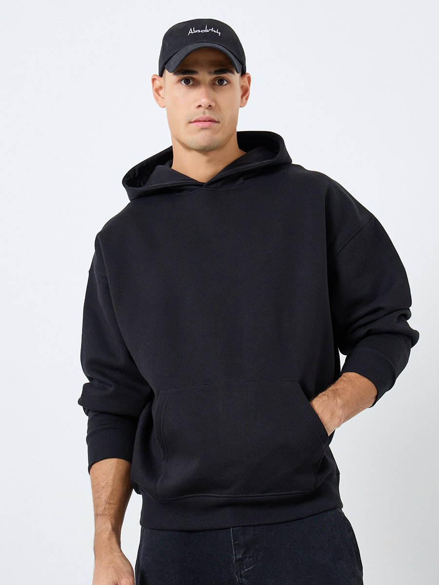 Black Oversize Fit Back Slogan Print Hoodie