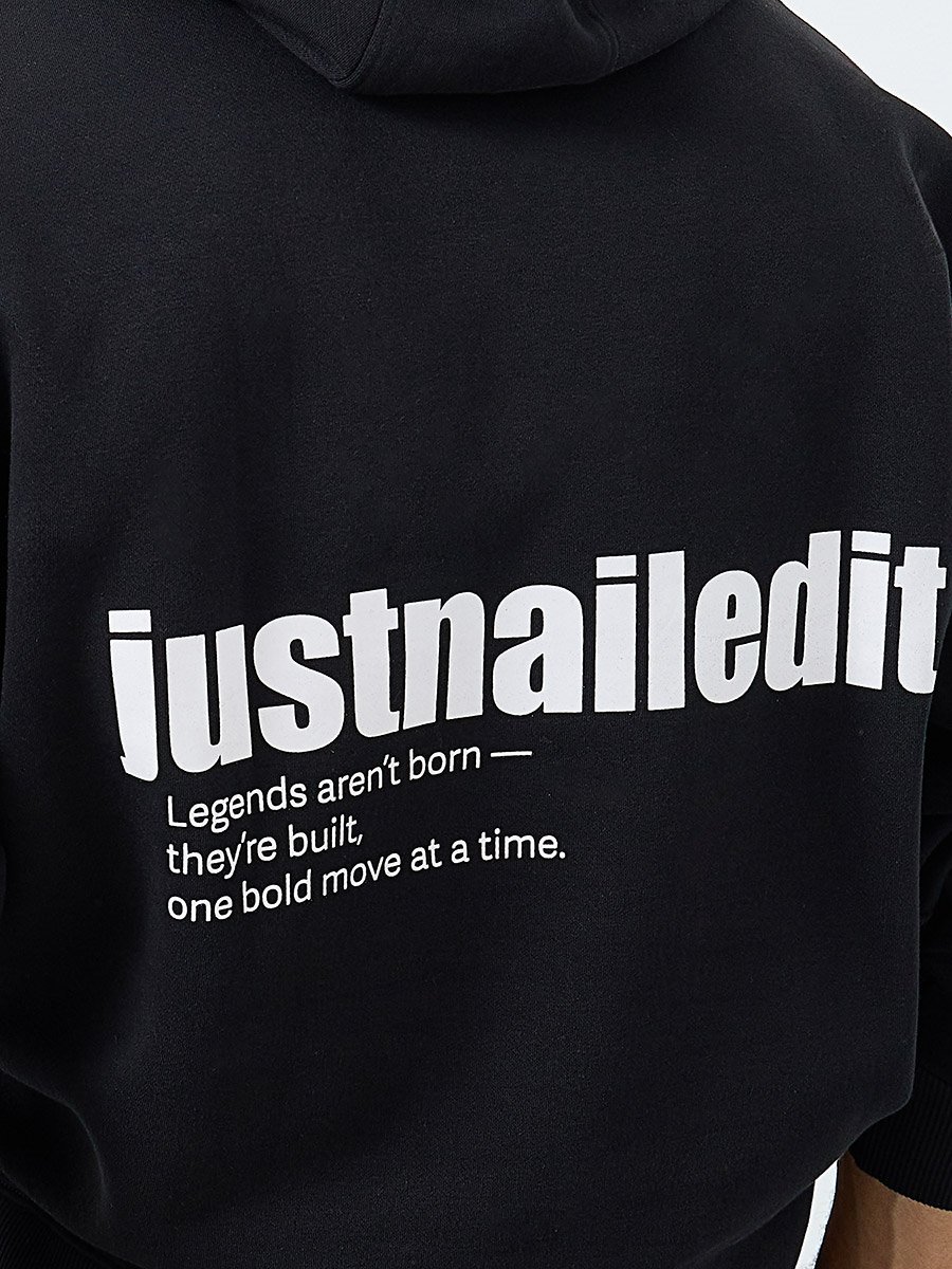 Black Oversize Fit Back Slogan Print Hoodie
