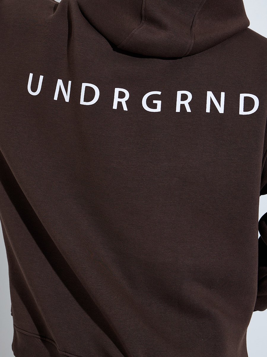 Men Oversized Brown Slogan Print Fleece Hoodie