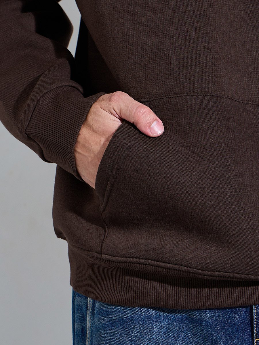 Men Oversized Brown Slogan Print Fleece Hoodie