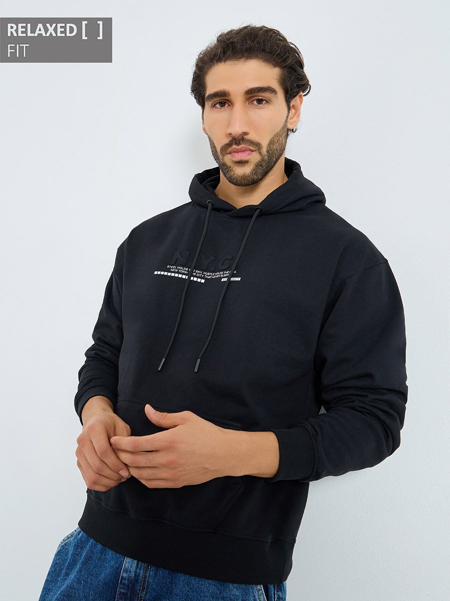 Eco Earth Relaxed Fit Front Embossed Fleece Hoodie