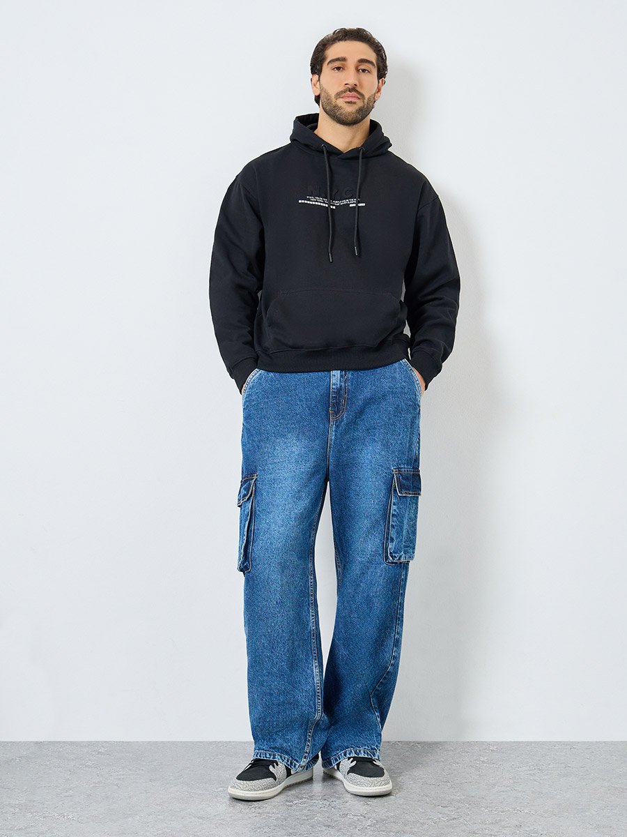 Eco Earth Relaxed Fit Front Embossed Fleece Hoodie