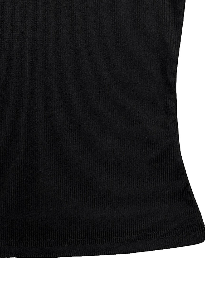 Women Black Round Neck Fitted T-Shirt