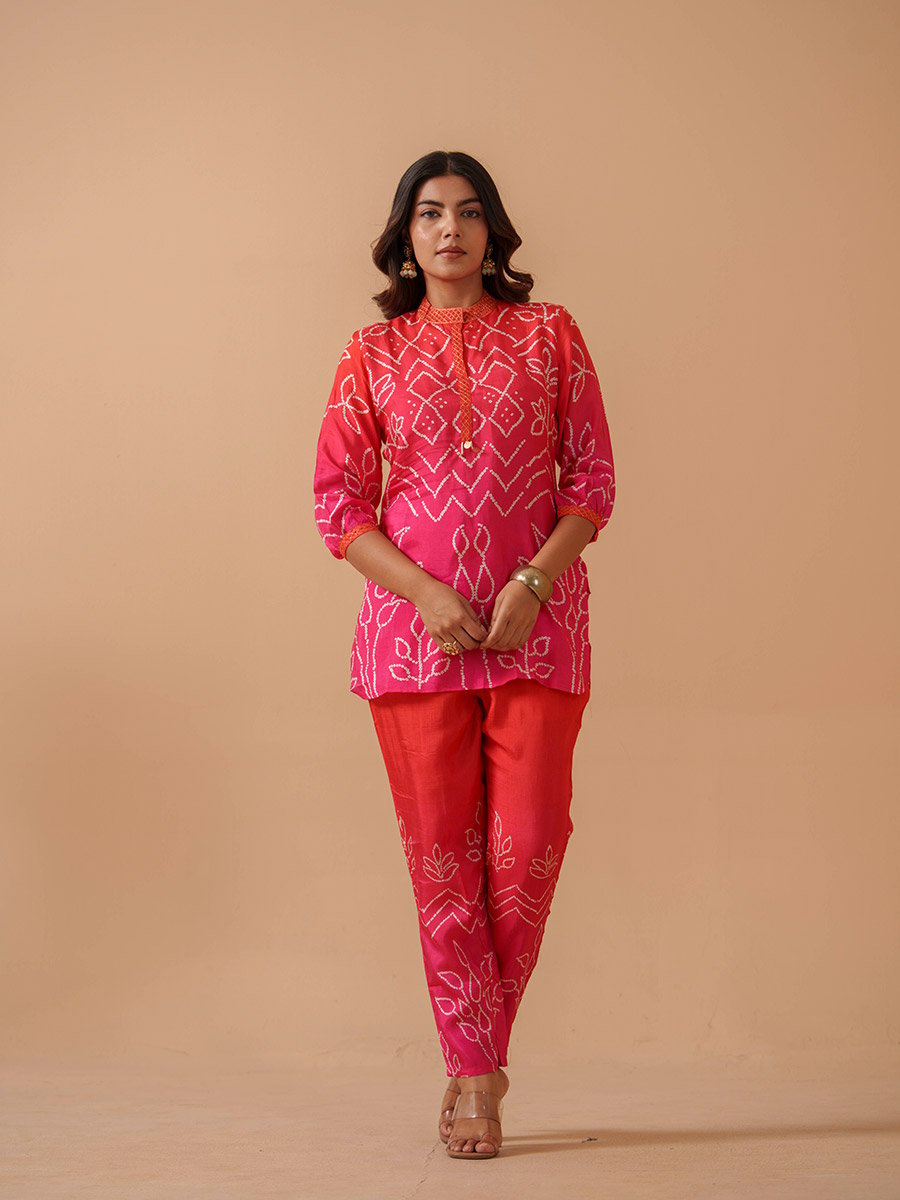 Embroidered Mandarin Collar Tunic and Trouser Co-Ords