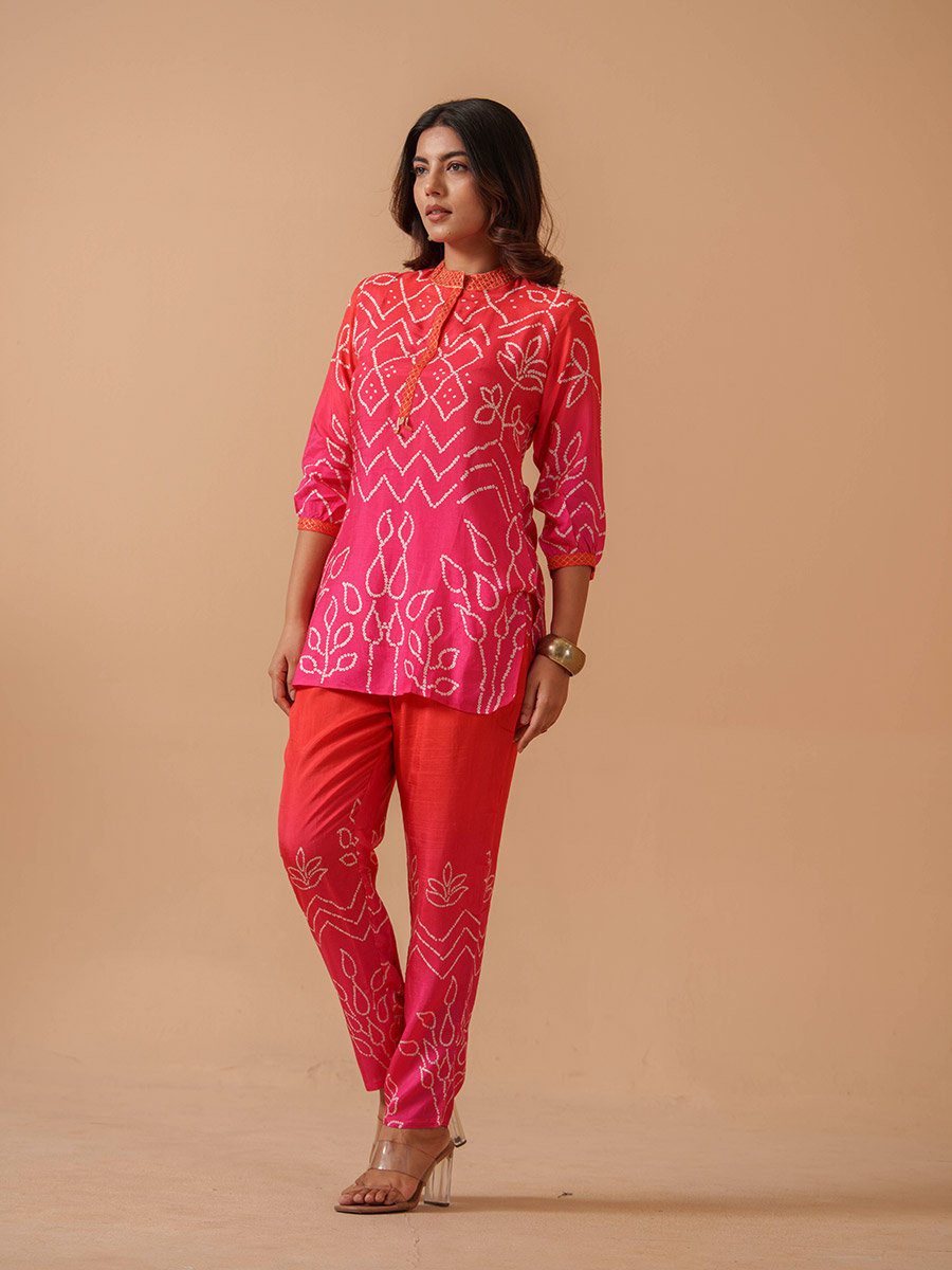 Embroidered Mandarin Collar Tunic and Trouser Co-Ords