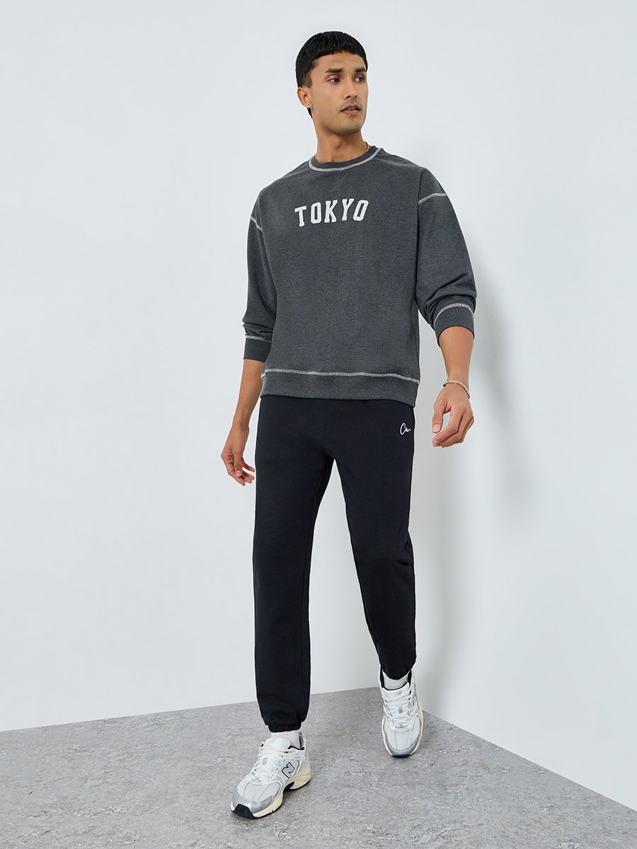 Men Charcoal Tokyo Print Sweatshirt