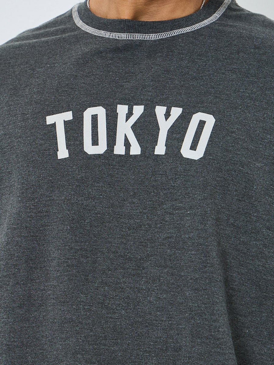 Men Charcoal Tokyo Print Sweatshirt