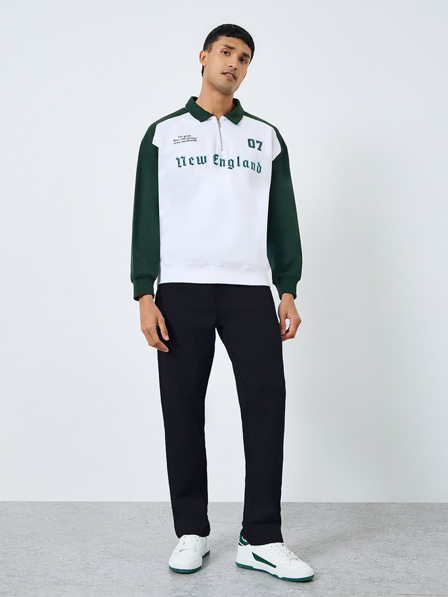 Men New England Graphic Zip Collar Sweatshirt