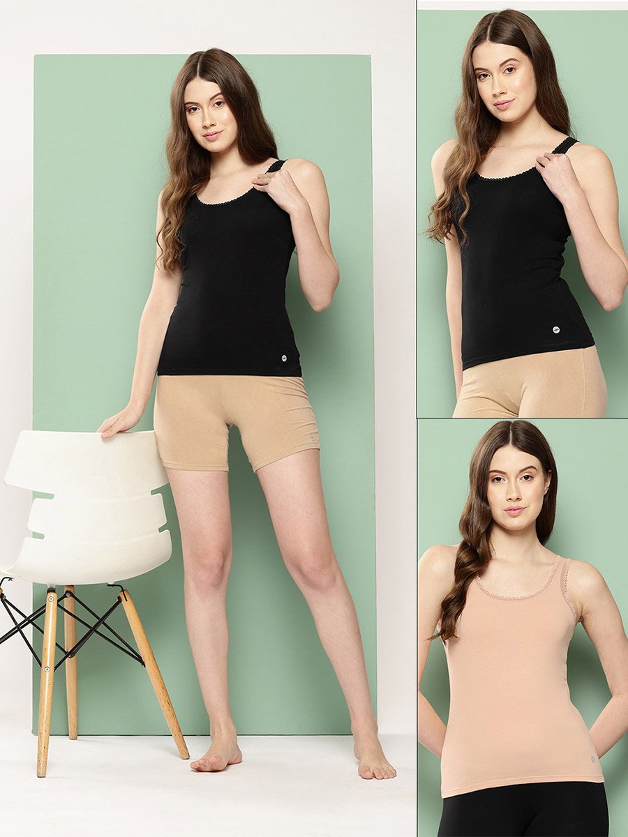 Pack of 2 - Cotton Lace Insert Camisole