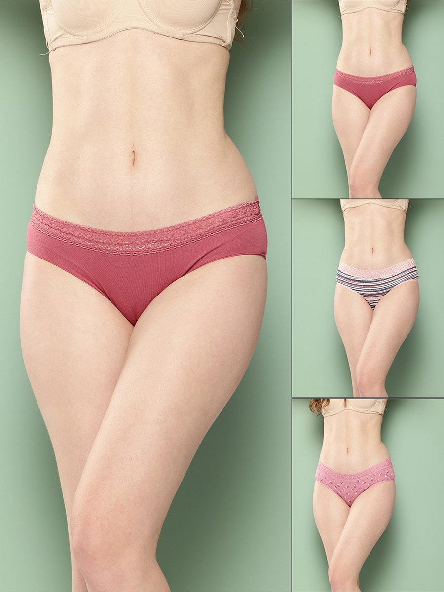 Pack of 3 - Printed Lace Waistband Bikini