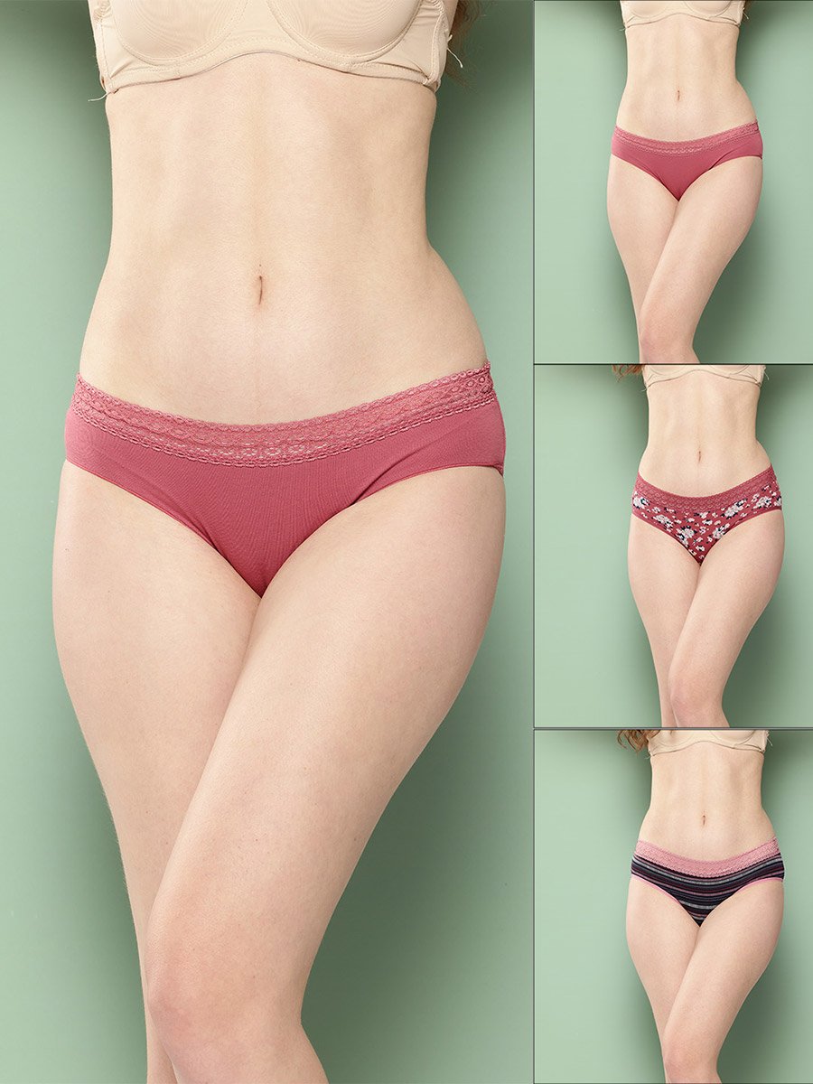 Pack of 3 - Printed Lace Waistband Bikini