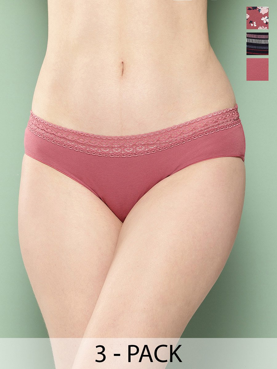 Pack of 3 - Printed Lace Waistband Bikini