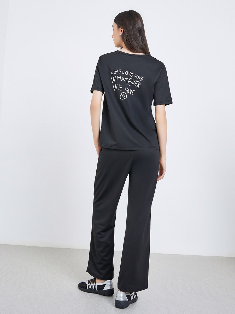 Black Solid T-Shirt and Joggers Co-Ords