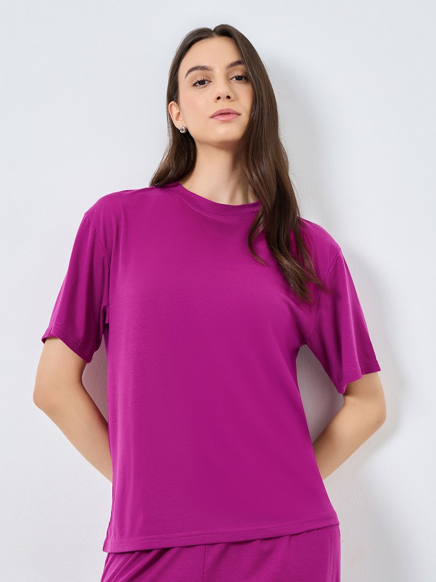 Solid Short Sleeve Top and Wide Leg Joggers Co-Ords