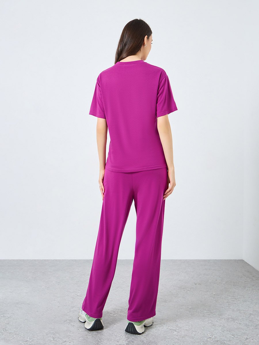 Solid Short Sleeve Top and Wide Leg Joggers Co-Ords