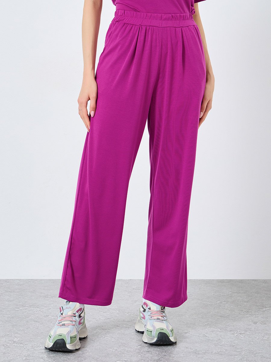 Solid Short Sleeve Top and Wide Leg Joggers Co-Ords