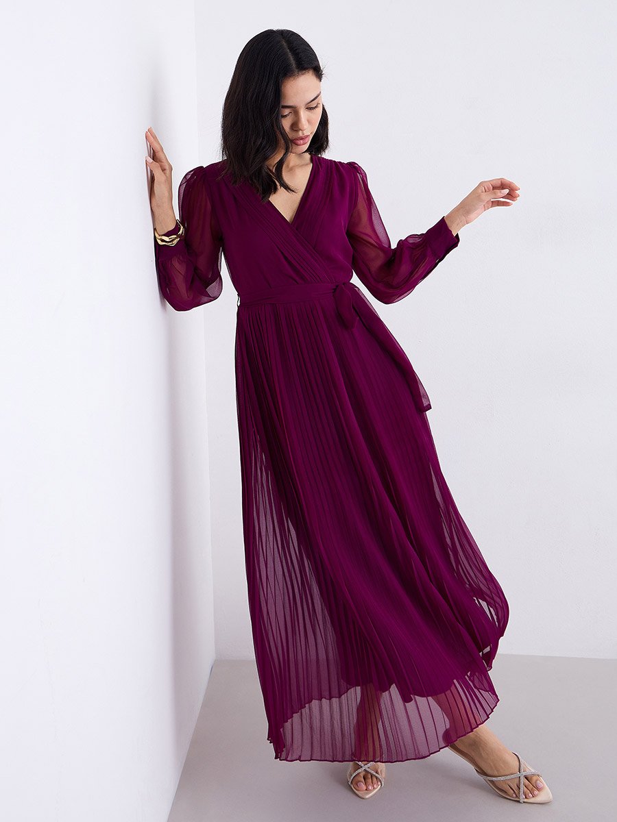 strapless open back dress Prada // Burgundy Gathered & Pleated Midi Dress – VSP Consignment main image 1
