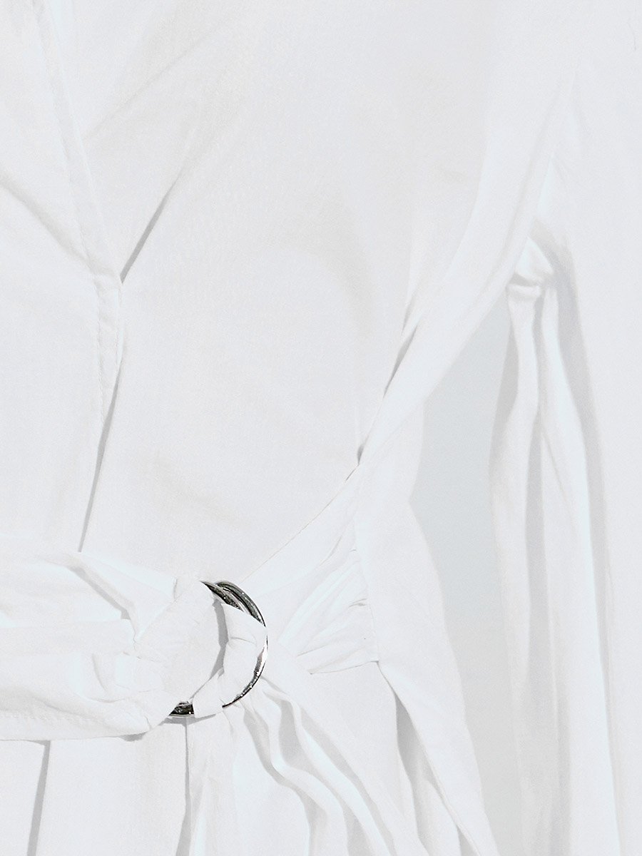 Off White Cotton Poplin Wrap Shirt with Belt