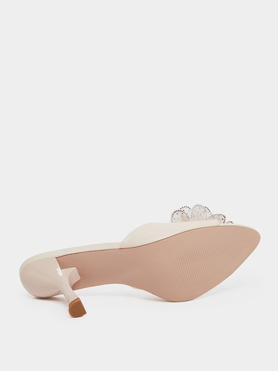 Floral Corsage Slip On Kitten Heel Sandals