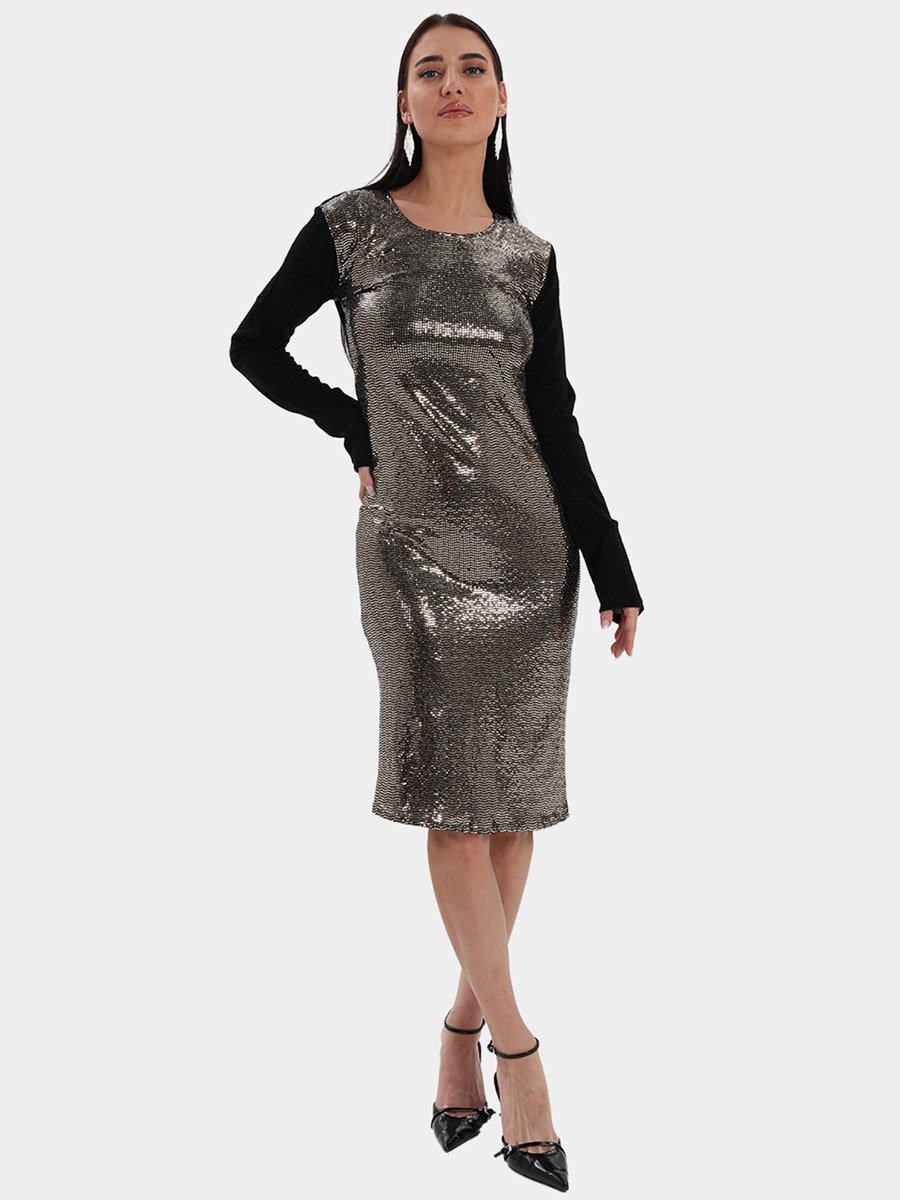 Black Sequin Bodycon Midi Dress