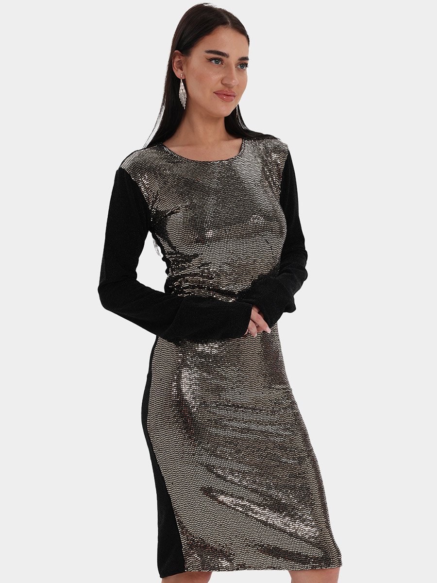 Black Sequin Bodycon Midi Dress