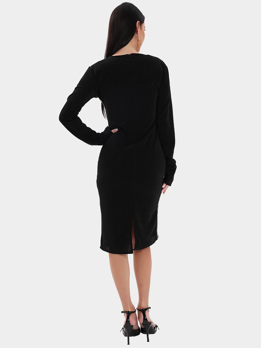 Black Sequin Bodycon Midi Dress For Women at Kuwait | Styli Black Sequin Bodycon Midi Dress For Women at Kuwait | Styli