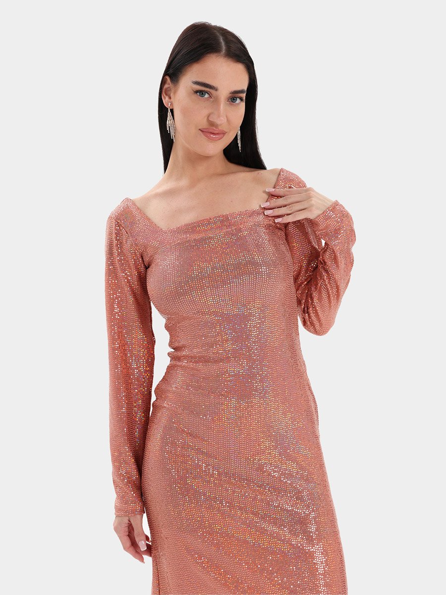 knee length dresses for ladies Printed & Sequin Bodycon Midi Dress | Neon | Loonigans main image 1