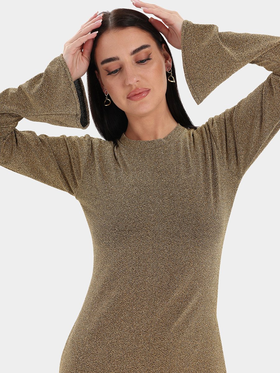 Gold Shimmer Bodycon Maxi Dress For Women at UAE | Styli Gold Shimmer Bodycon Maxi Dress For Women at UAE | Styli