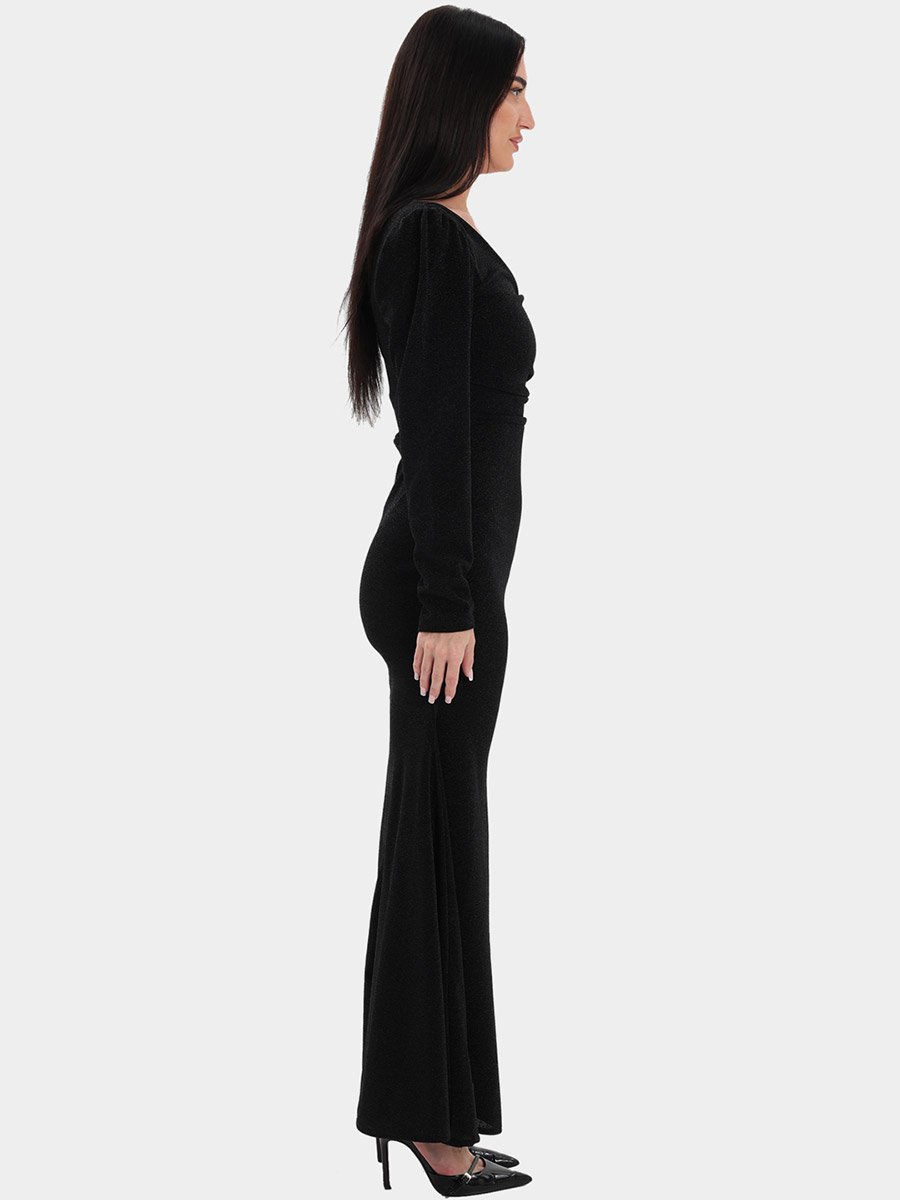 Black Asymmetric Neck Mermaid Hem Maxi Dress