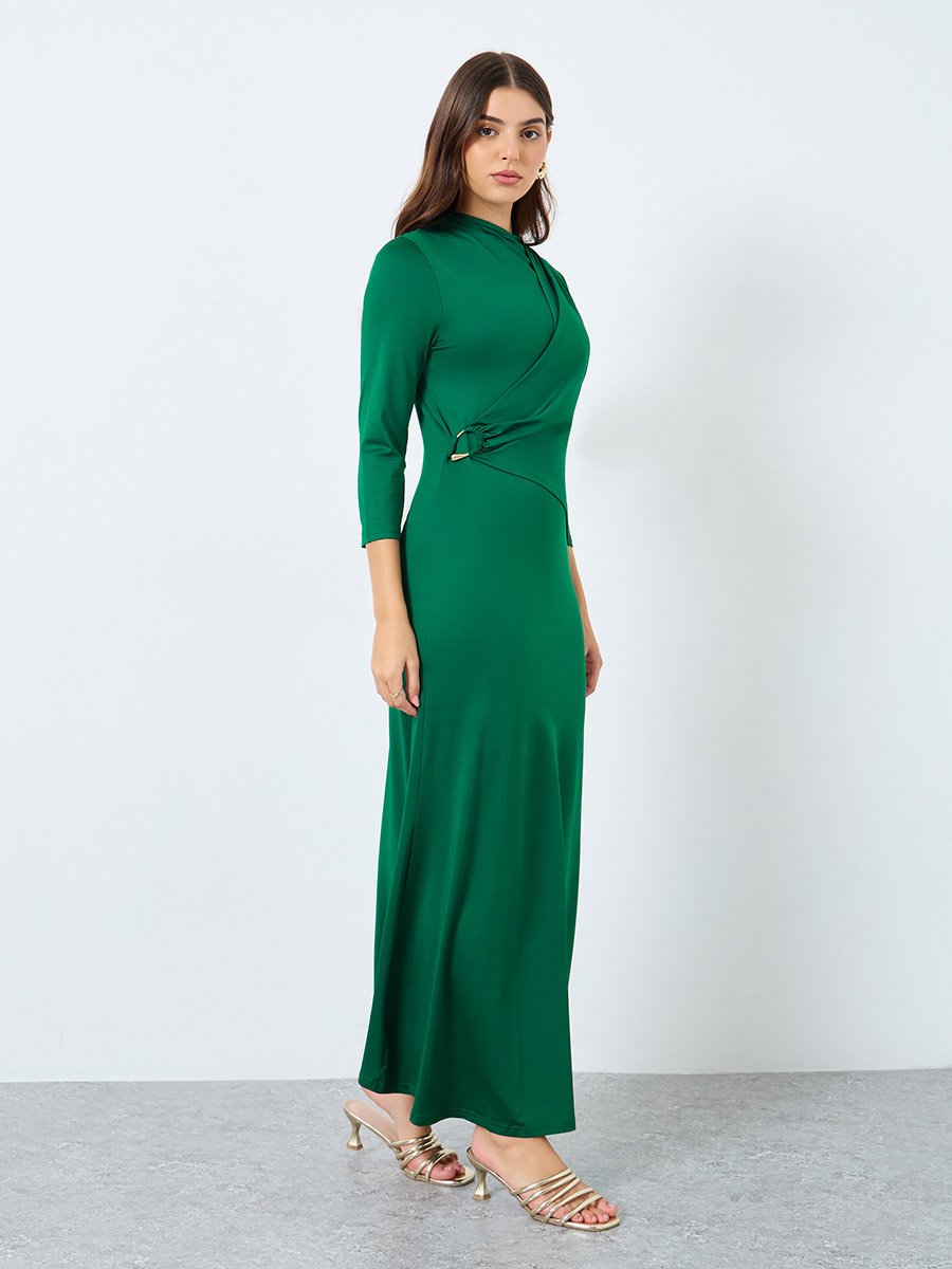 Solid Bodycon A-Line Maxi Dress with 3/4 Sleeves